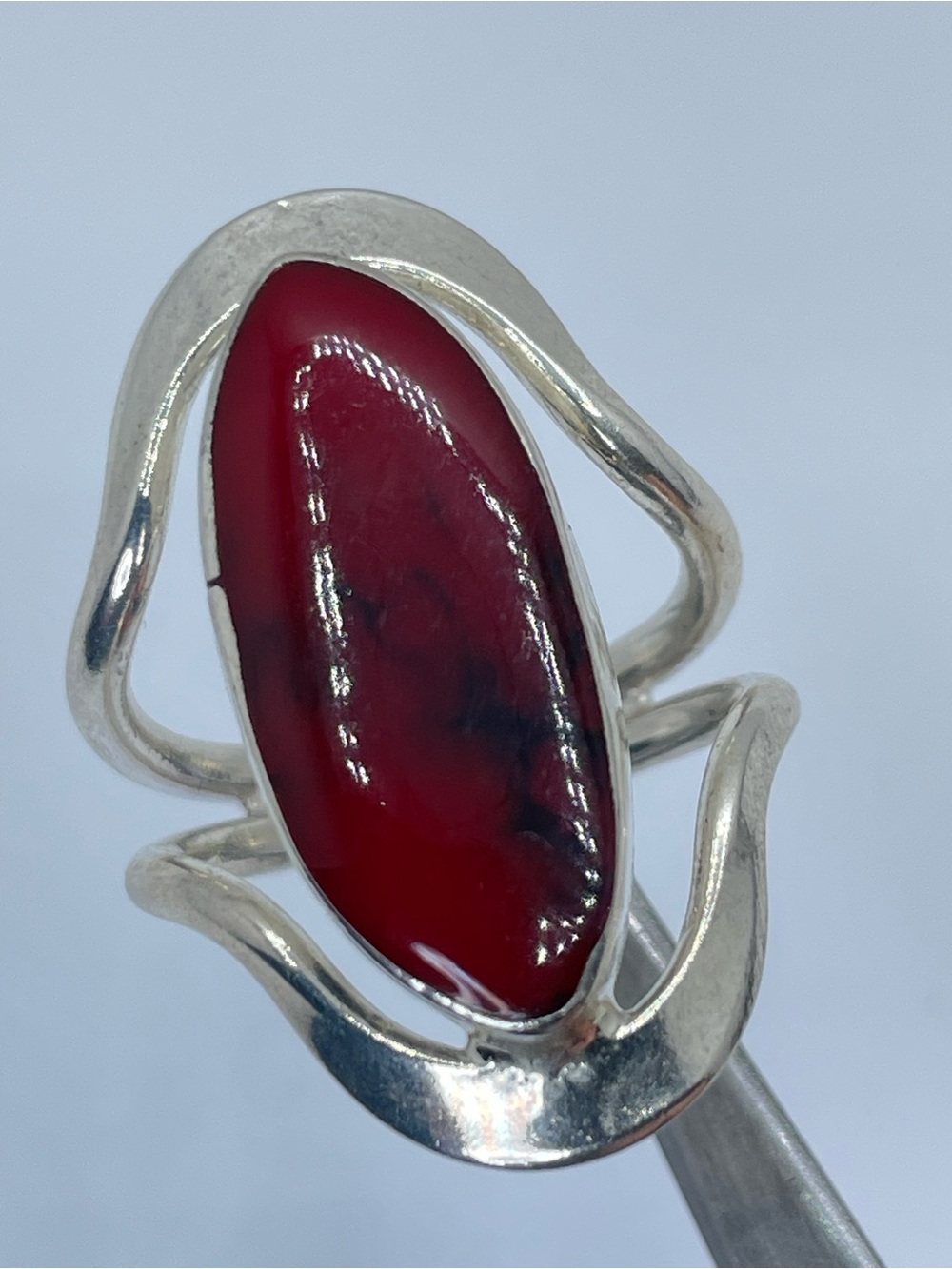 Vintage Taxco Red Jasper Silver Overlay Southwestern Statement Ring Sz 6.5